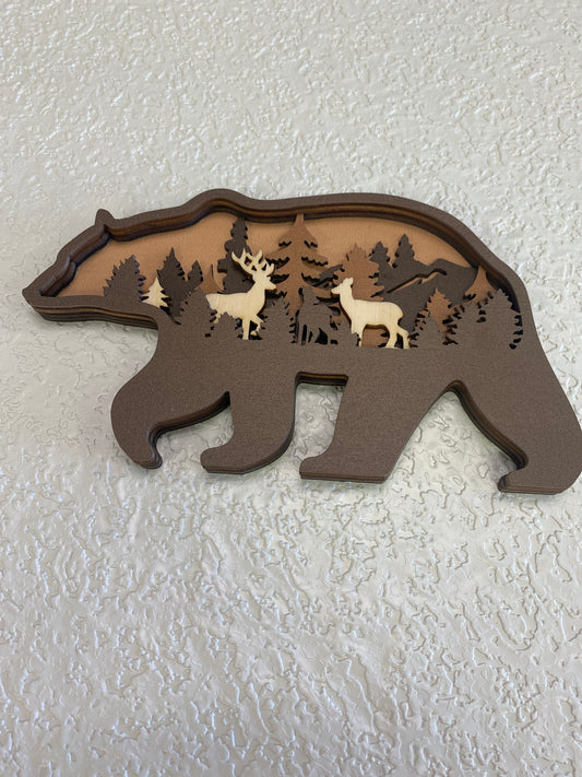 MULTI LAYER CARVED WOODEN BEAR DECOR