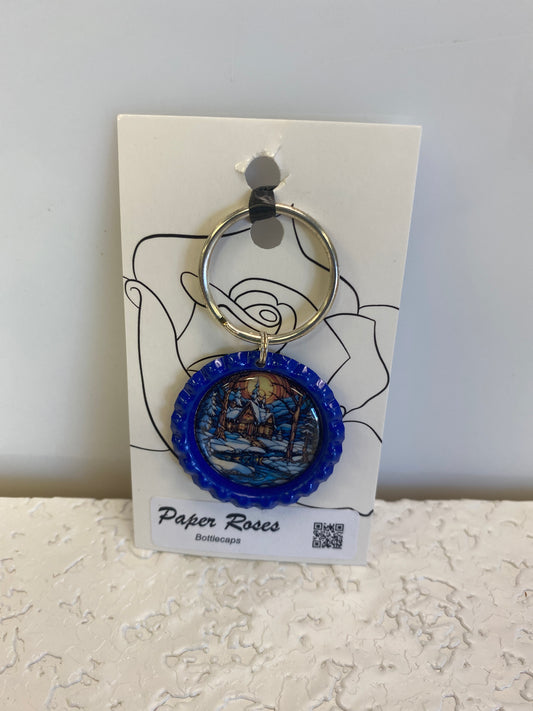BLUE CABIN BOTTLE CAP KEYCHAIN