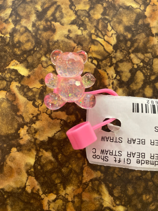 LIGHT PINK SPARKLE BEAR STRAW COVER