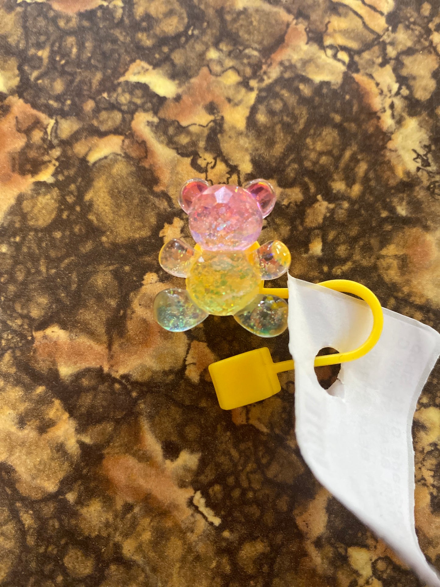 PINK YELLOW SPARKLE BEAR STRAW COVER