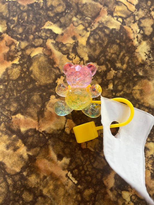 PINK YELLOW SPARKLE BEAR STRAW COVER