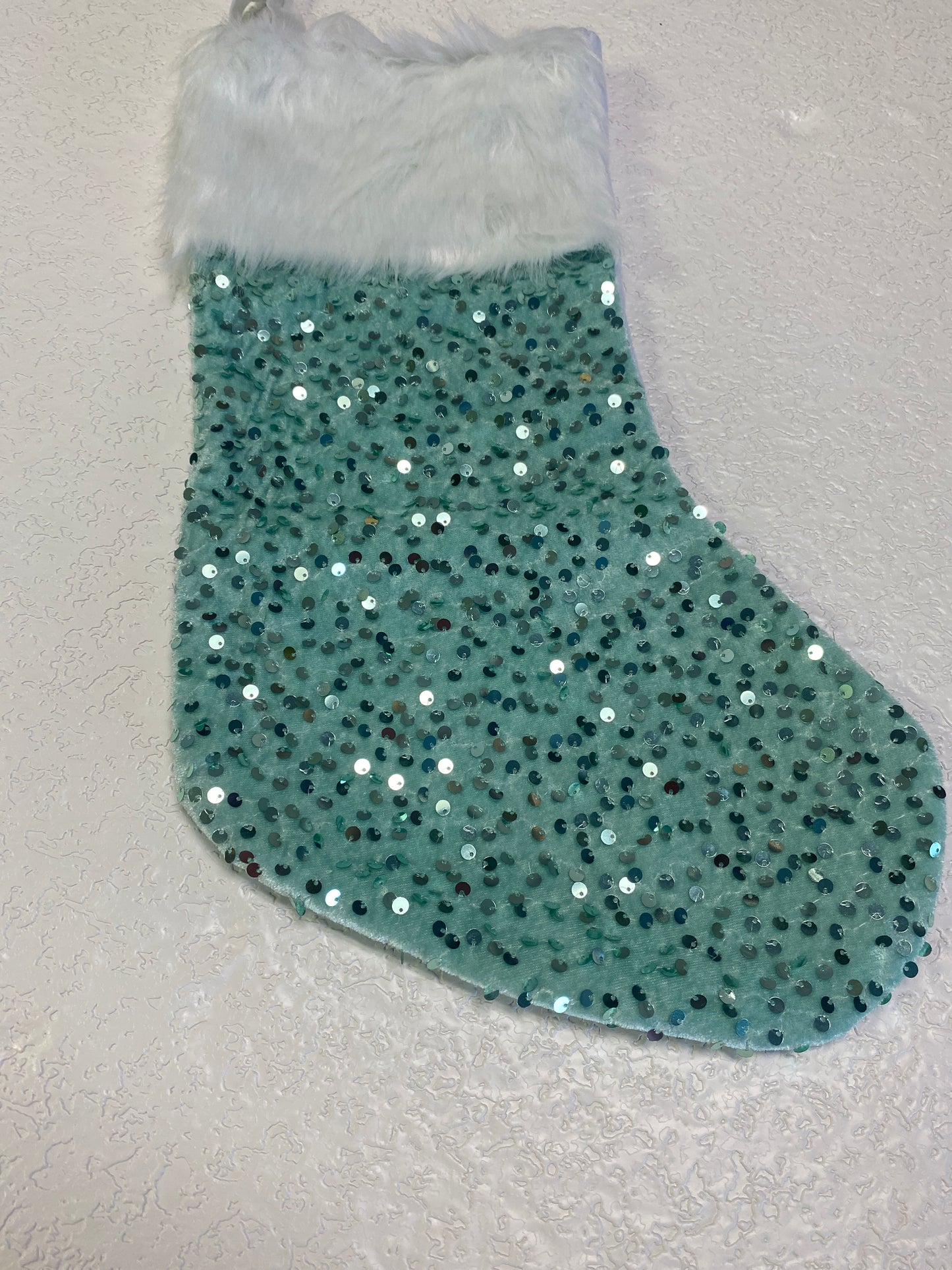 LIGHT TEAL SPARKLE XMAS STOCKING