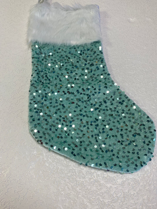 LIGHT TEAL SPARKLE XMAS STOCKING