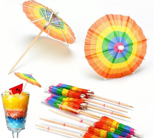 30PCS WOOD DRINK RAINBOW UNBRELLAS