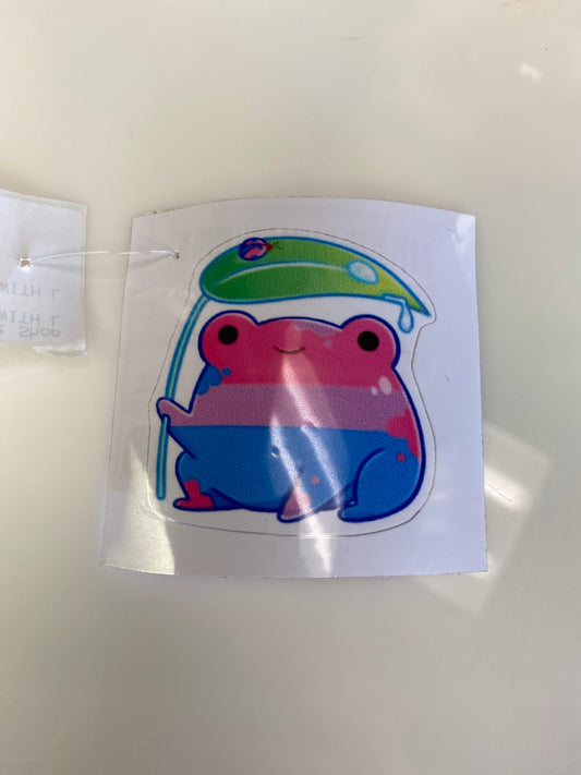BISEXUAL PRIDE FROG WITH LEAF VINYL STICKER