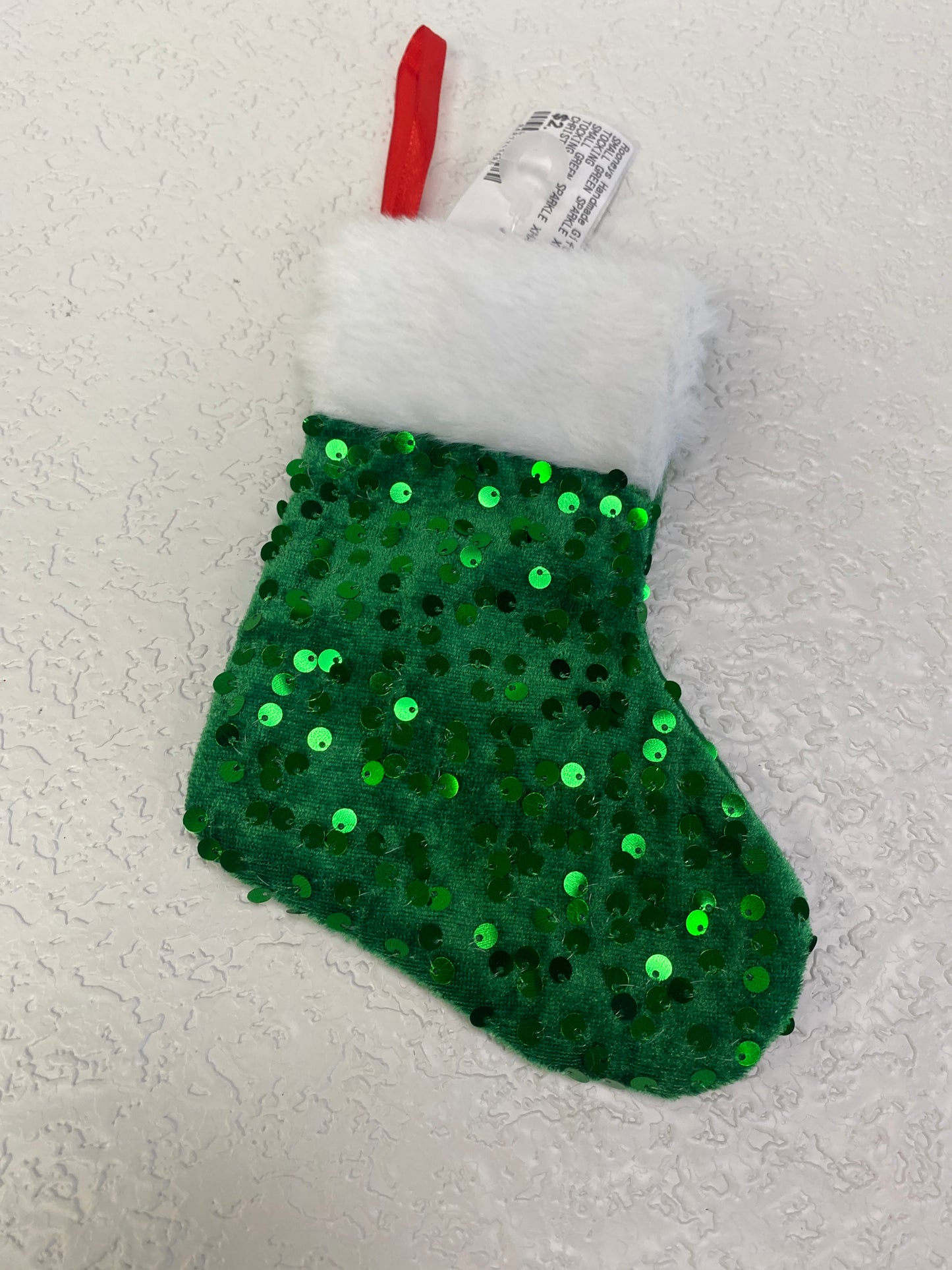 SMALL GREEN SPARKLE XMAS STOCKING