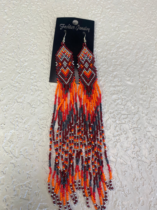 DARK RED YELLOW BOHEMIAN TRIBAL EARRINGS