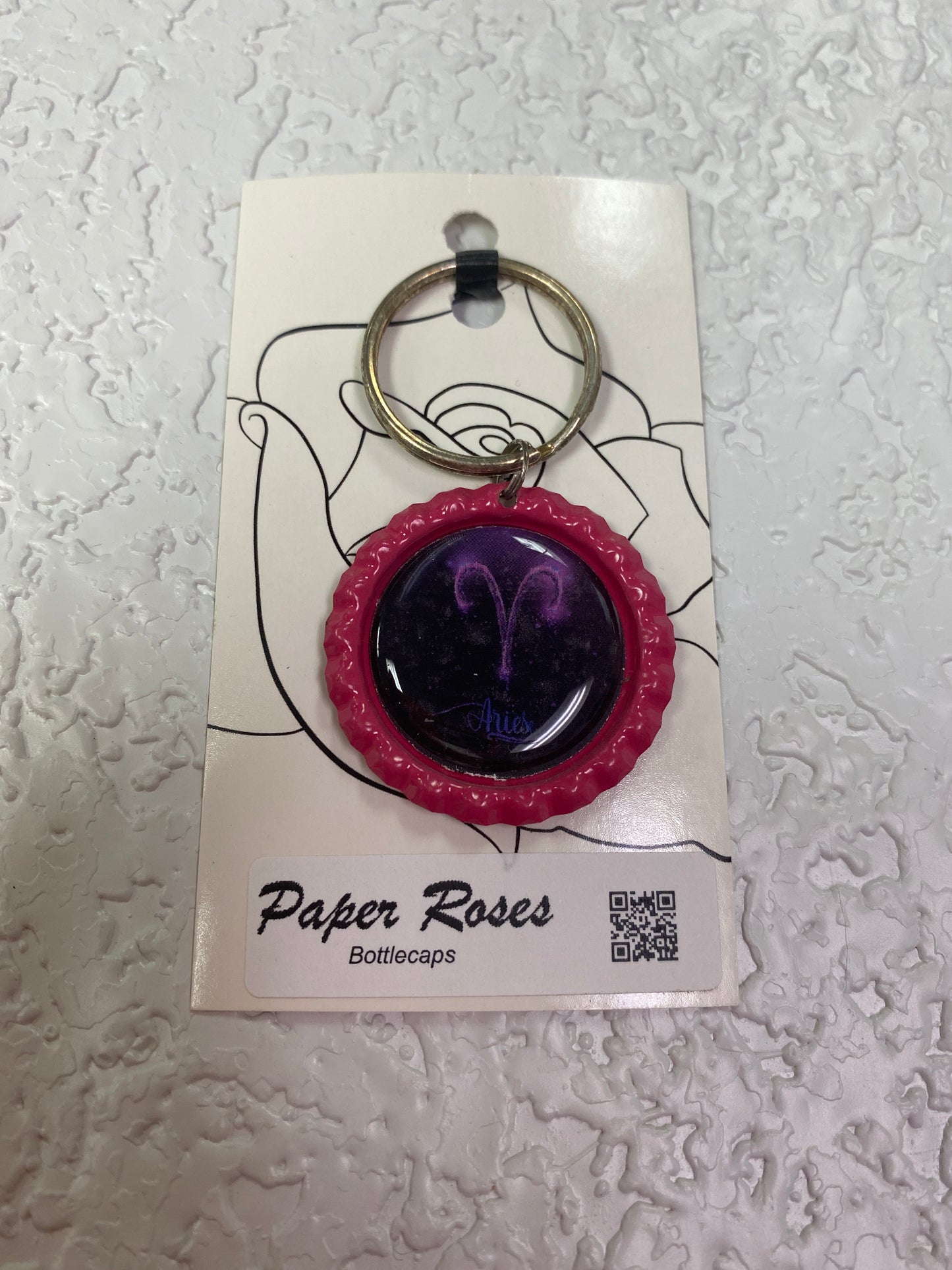PINK ARIES BOTTLE CAP KEYCHAIN