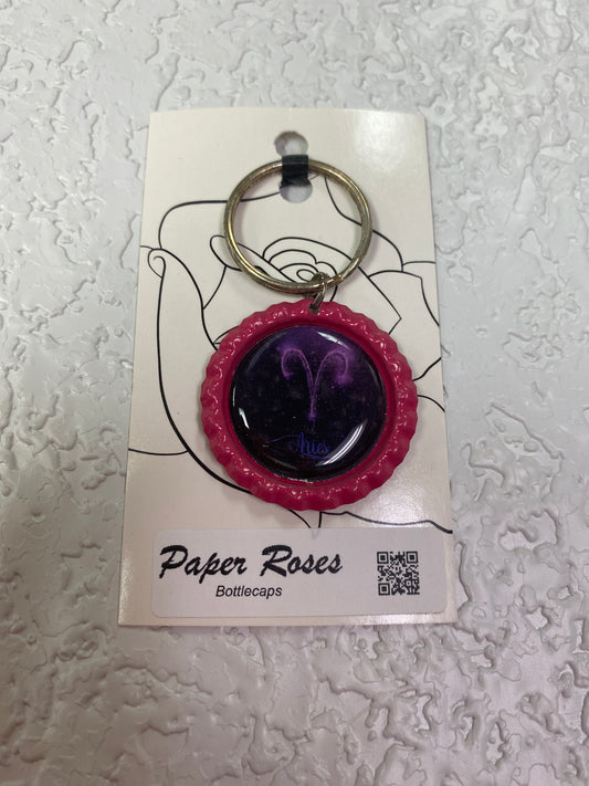 PINK ARIES BOTTLE CAP KEYCHAIN