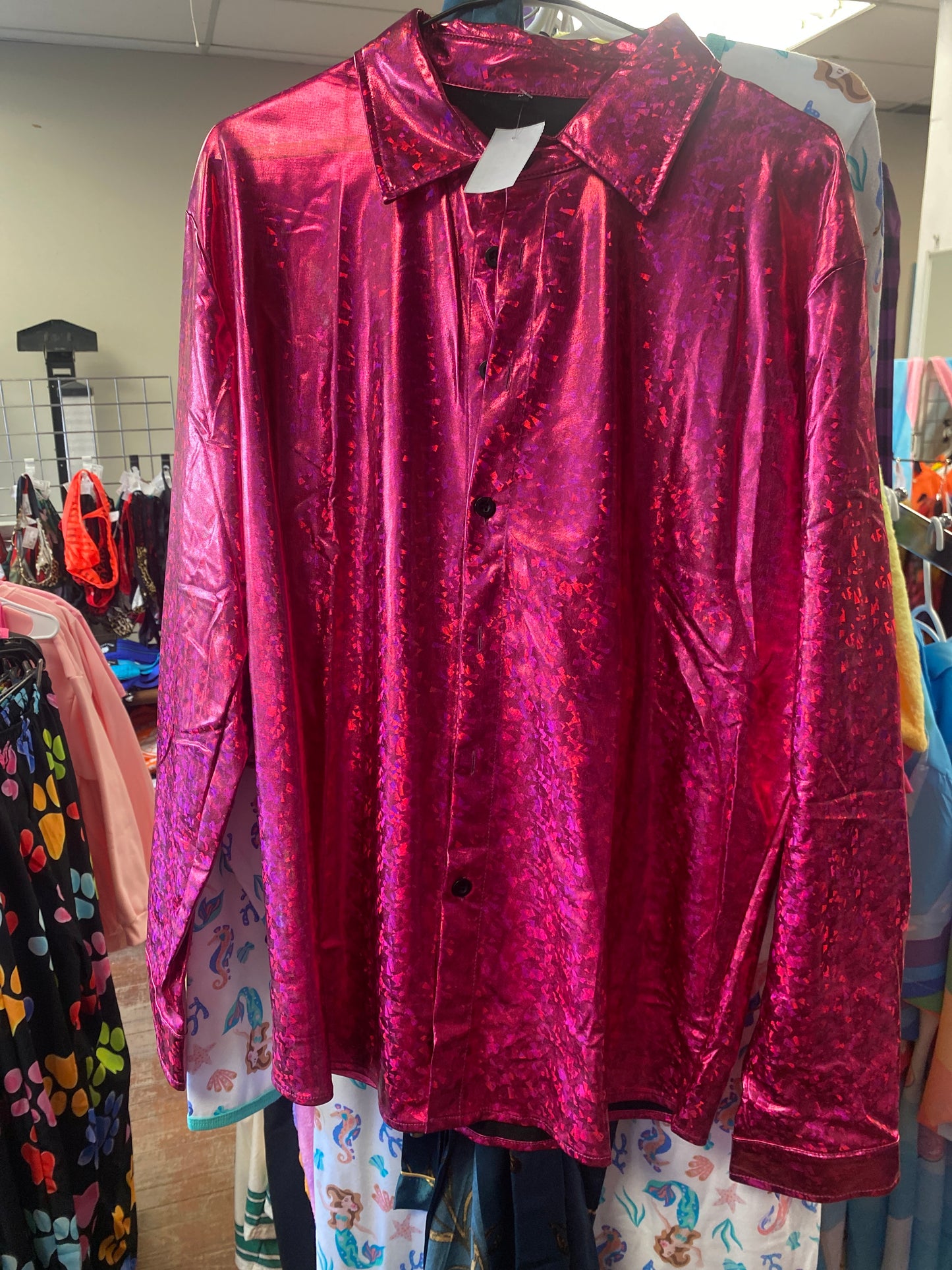 GLITTERY PINK BUTTON UP SHIRT LARGE