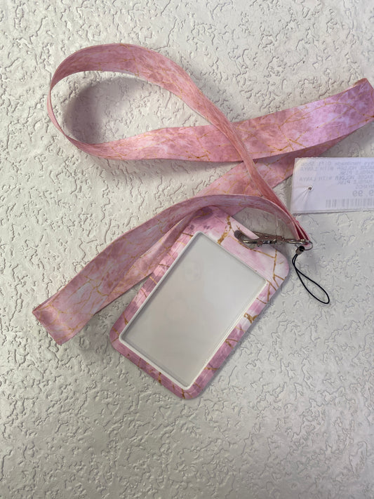 ID BADGE HOLDER WITH LANYARD MARBLE PINK