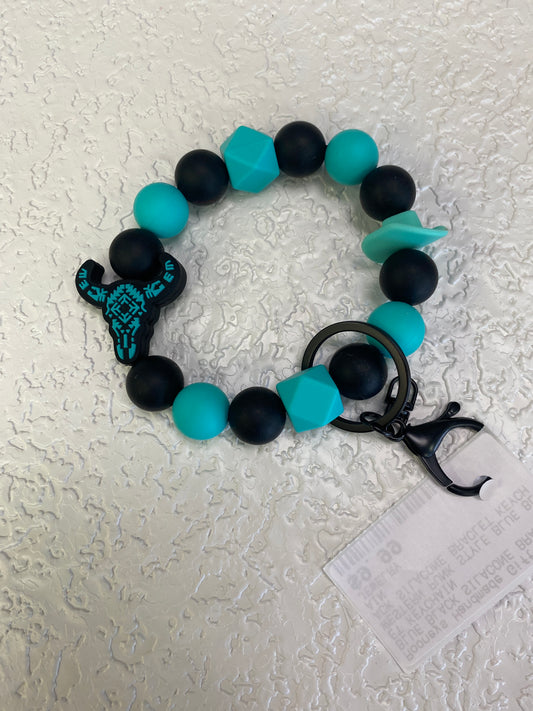 WESTERN PUNK STYLE BLUE BLACKSILACONE BRACLET KEYC
