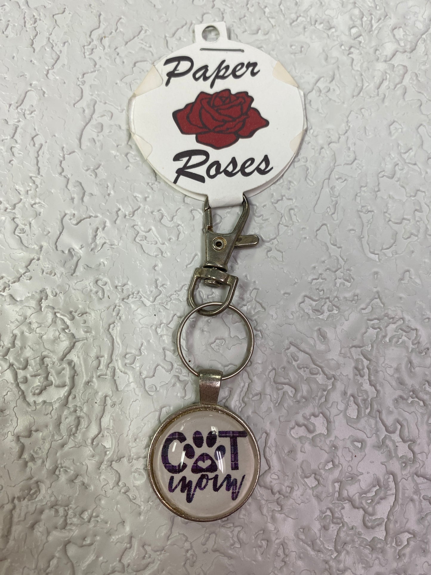 CAT MOM SILVER KEYCHAIN