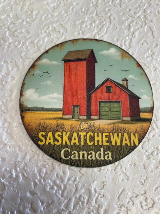 FRIDGE MAGNET RUSTIC SASK ROUND