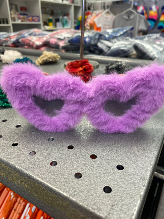 NOVELTY PURPLE FURRY HEART GLASSES