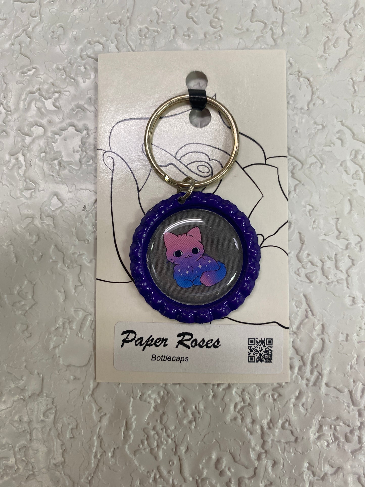 PURPLE BI CAT PRIDE BOTTLE CAP KEYCHAIN