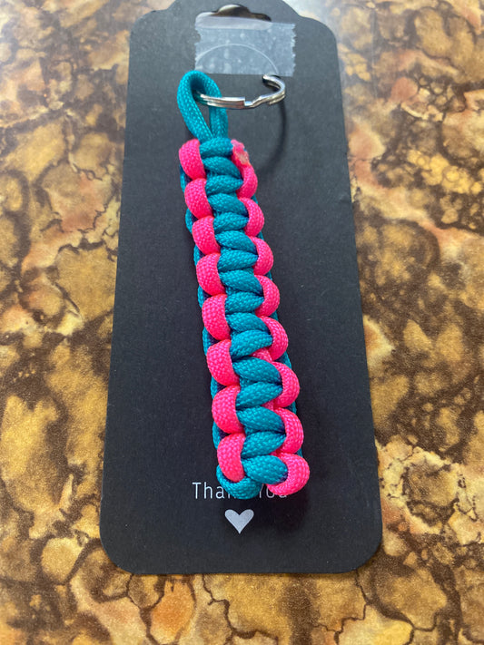 Paracord keychain small cobra teal pink