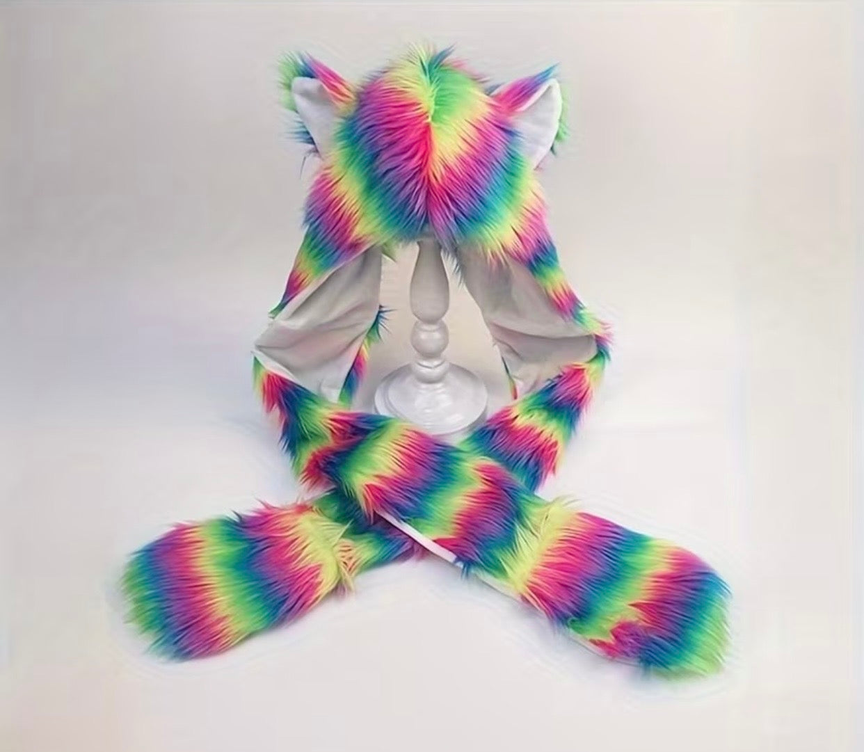 RAINBOW FAUX FUR HAT ONE SIZE