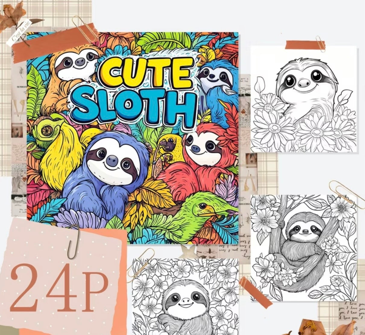 CUTE SLOTHS COLORING BOOK