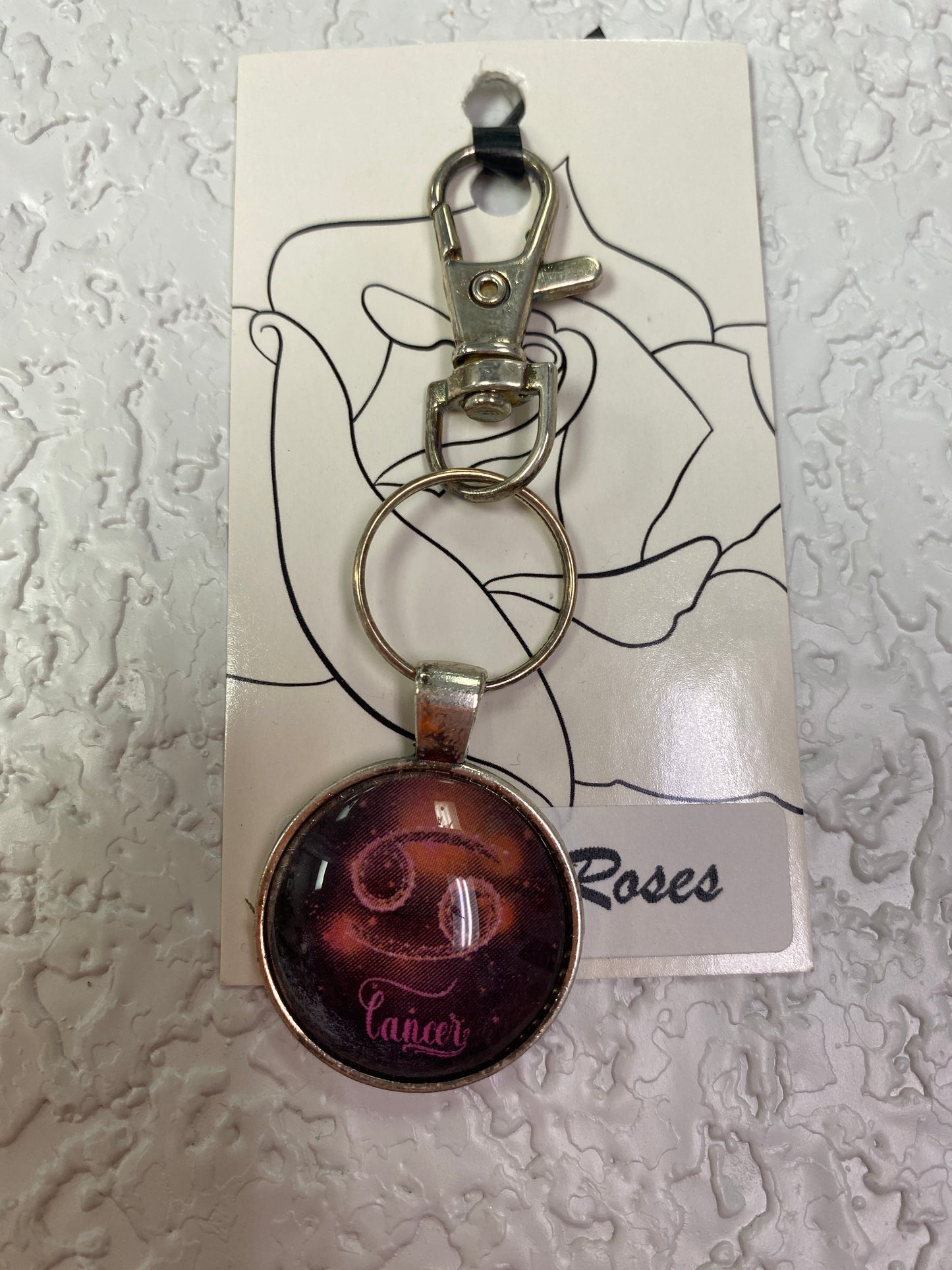 RED CANCER SILVER KEYCHAIN