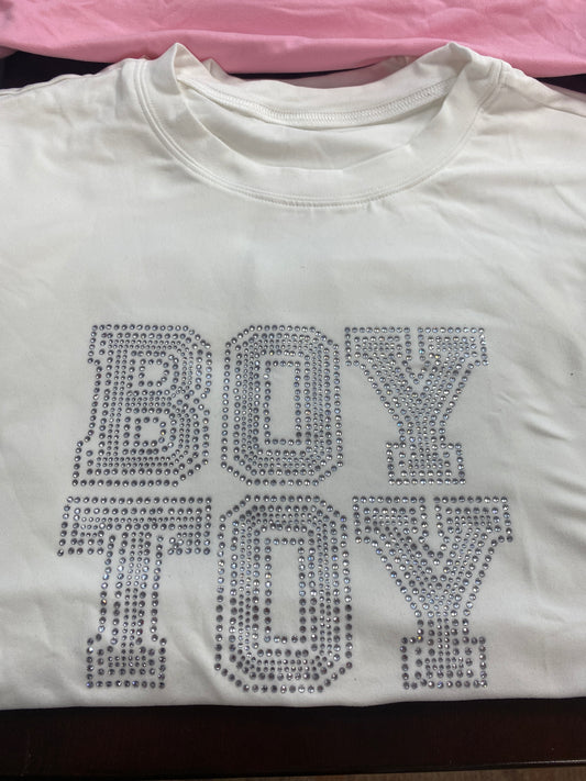 BOY TOY RHINESTONE WHITE SHIRT MEDIUM