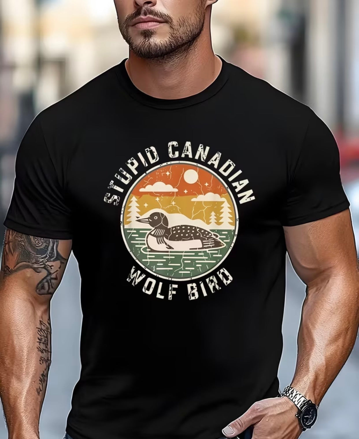 MENS CANADIAN WOLF BIRD BLACK SHIRT