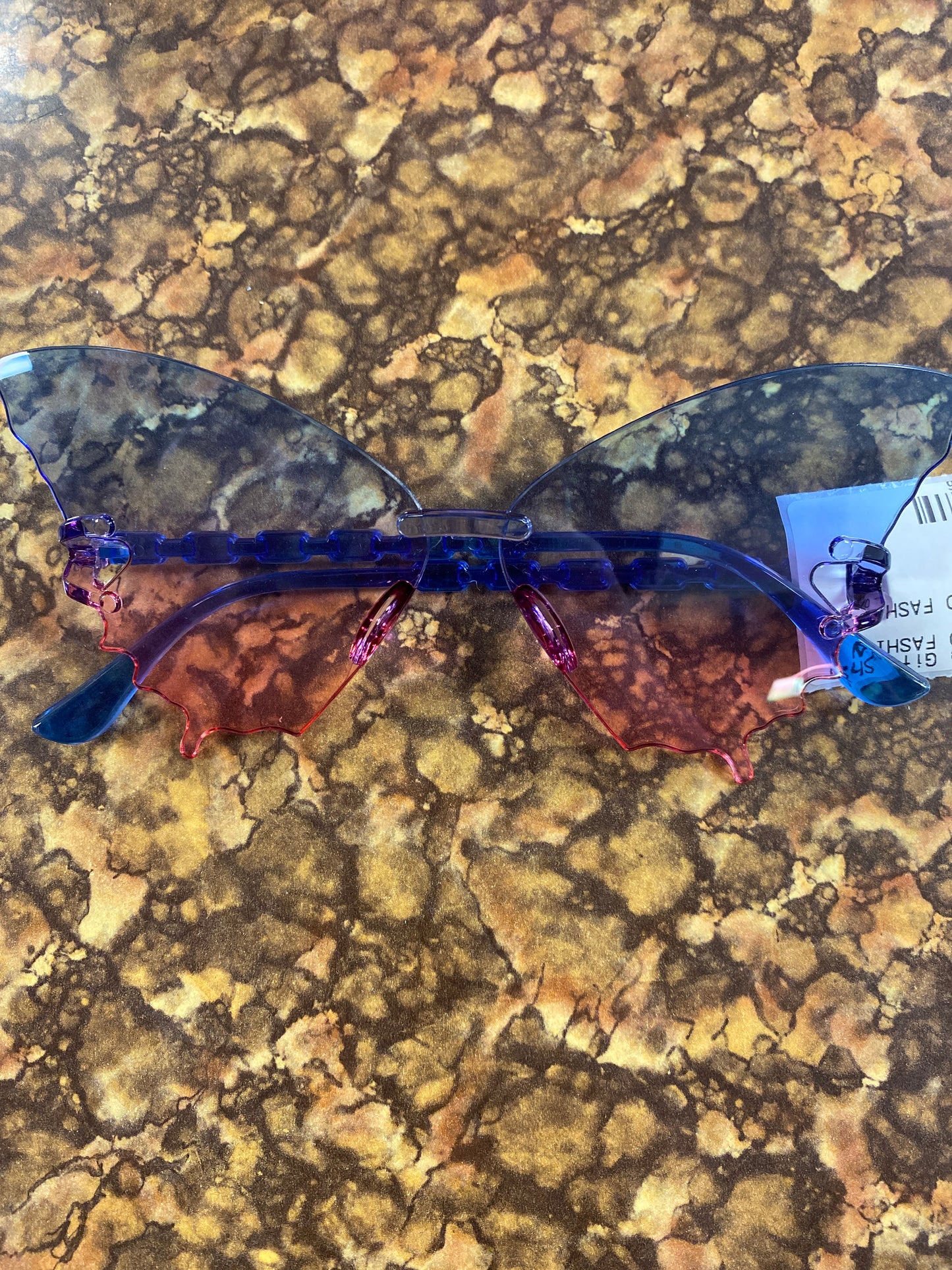 BUTTERFLY THEMED GLASSES BLUE PINK