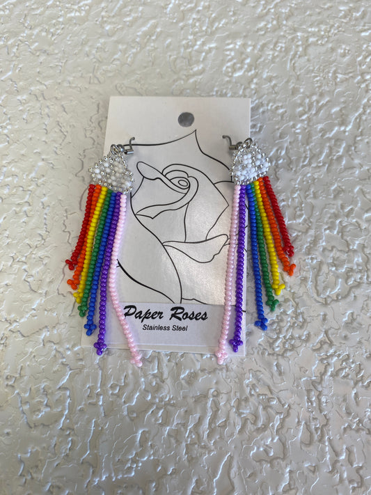 RAINBOW SILVER CLOUD BEADED EARRINGS