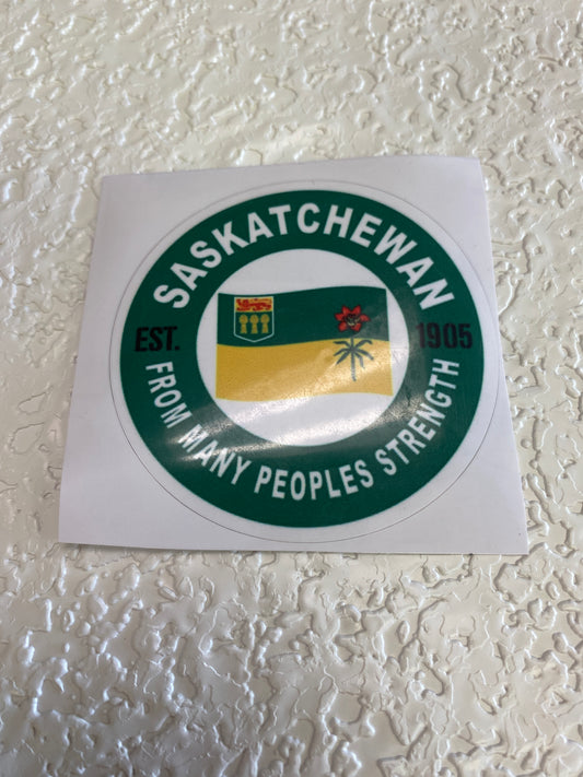 SASK STICKER ROUND WITH FLAG