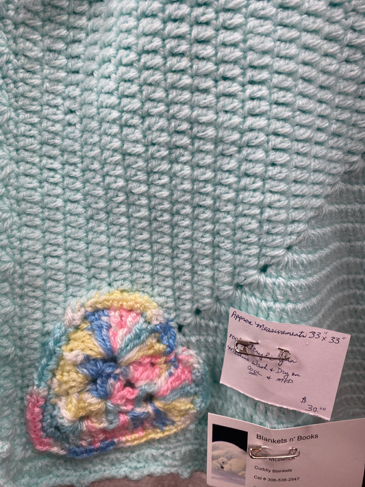 AQUA HEARTS KNIT BLANKET