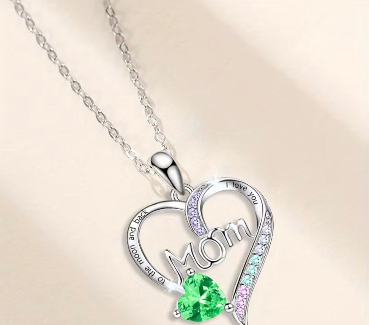 MOM HEART NECKLACE PINK GREEN