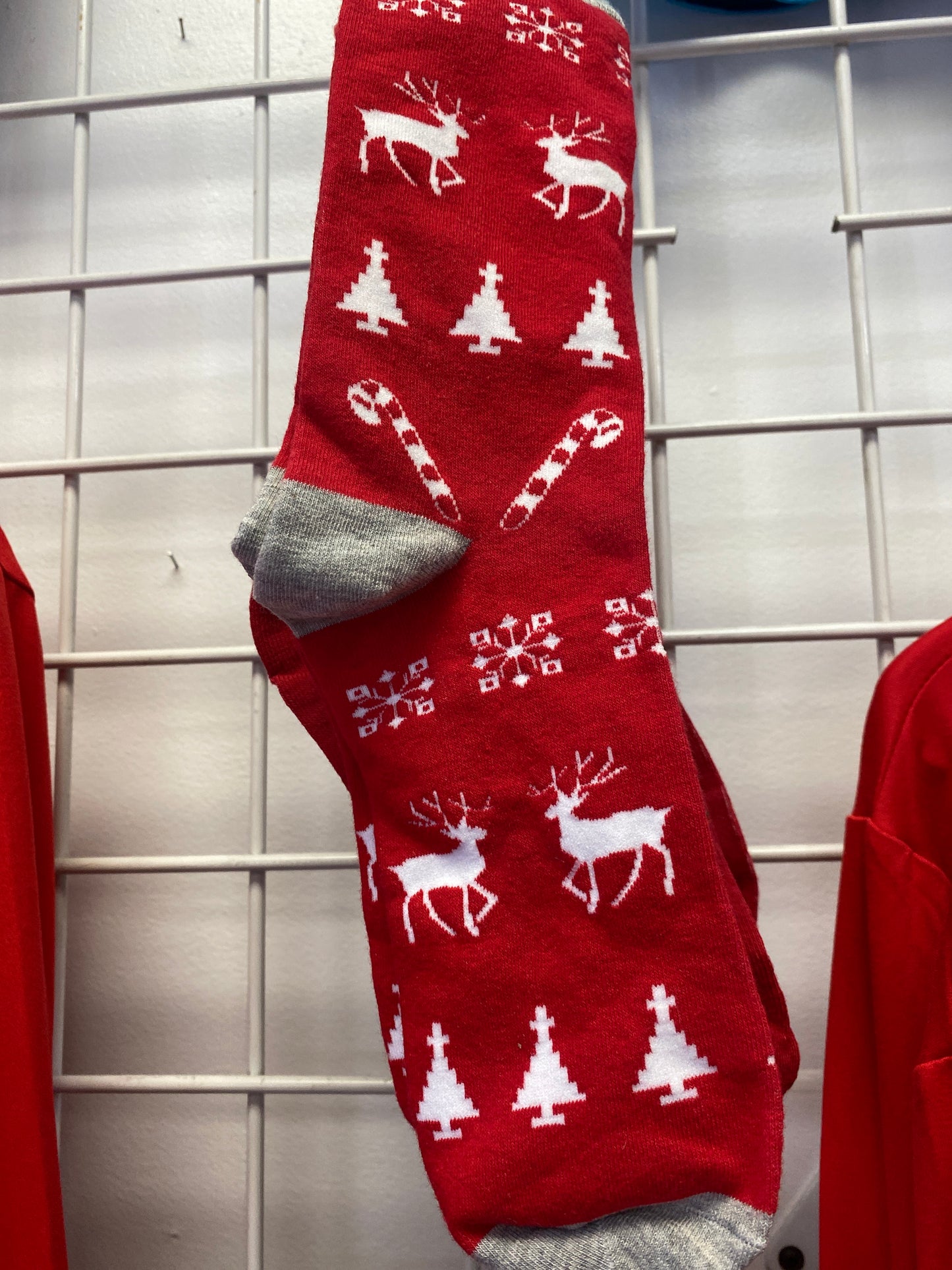 XMAS RED GREY RAINDEER SOCKS