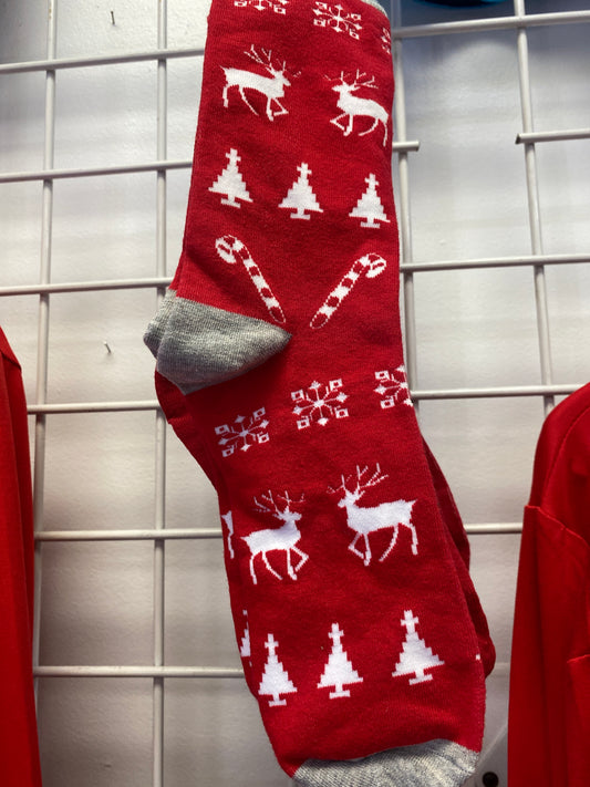 XMAS RED GREY RAINDEER SOCKS