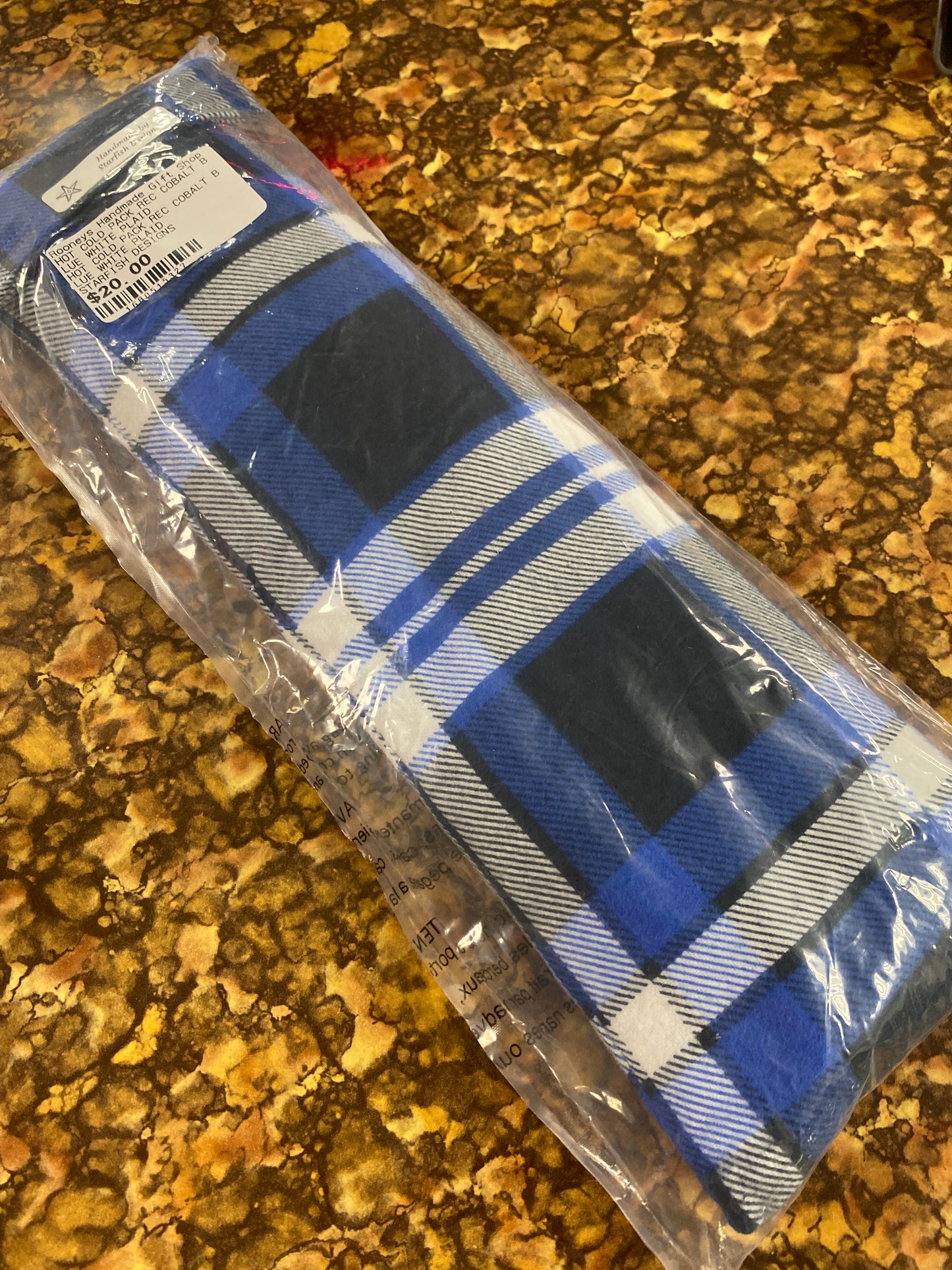 Hot cold pack rectangular cobalt blue white plaid