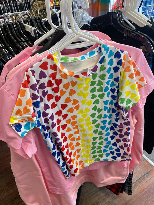 KIDS RAINBOW HEARTS T SHIRT 7-8Y