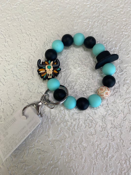 BLACK BLUE SILICONE BRACELET KEYCHAIN