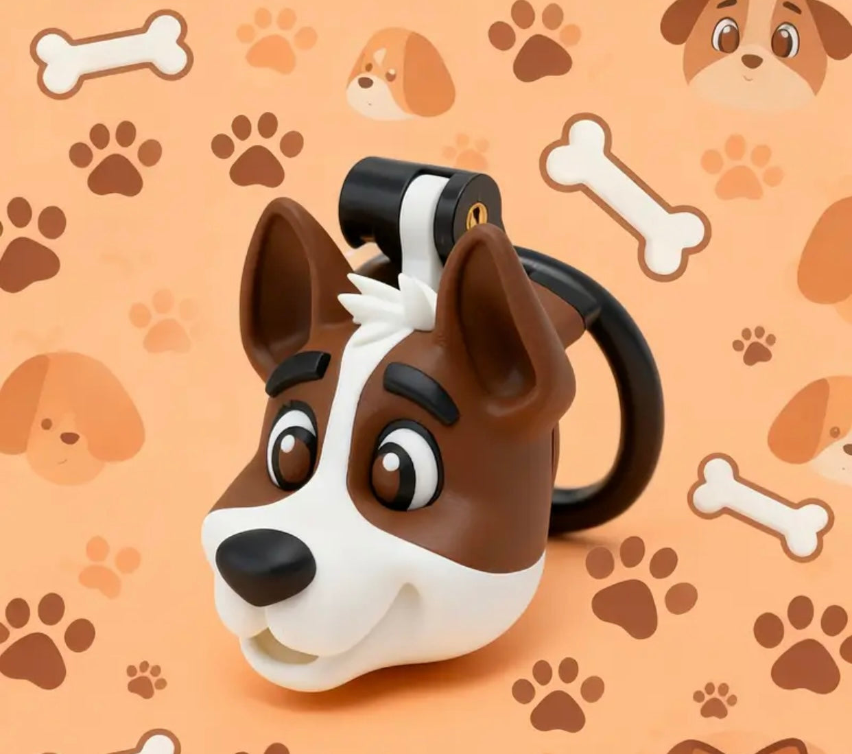 BROWN WHITE PUPPY PLASTIC COCK LOCK