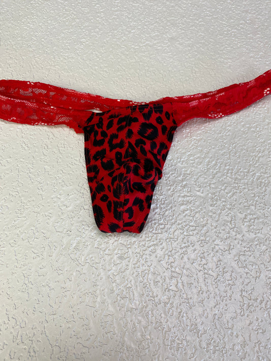 MENS RED LEOPARD THONG UNDERWEAR XL