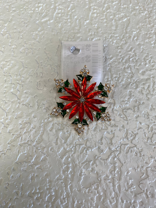 ELEGANT CHRISTMAS SNOWFLAKE RED PIN
