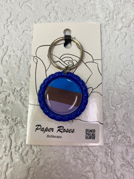 BLUE PRIDE BOTTLE CAP KEYCHAIN