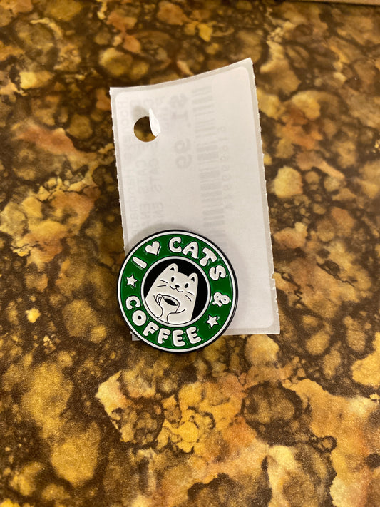 I LOVE CATS & COFFEE PIN