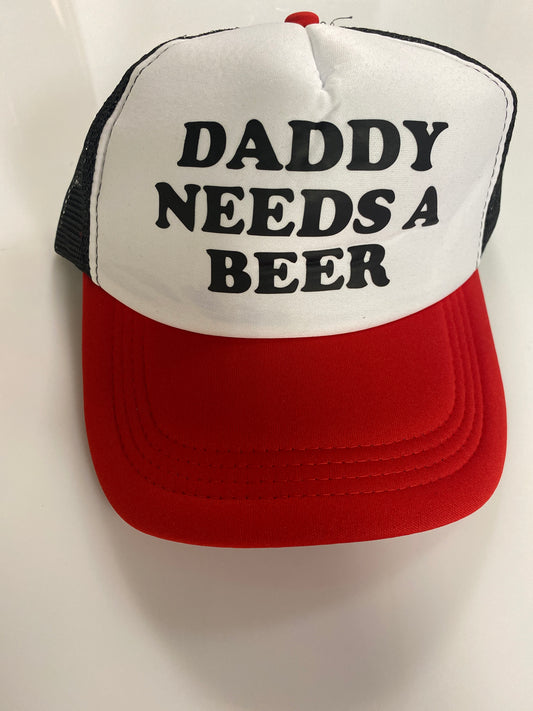 DADDY NEEDS A BEER HAT BLACK RED