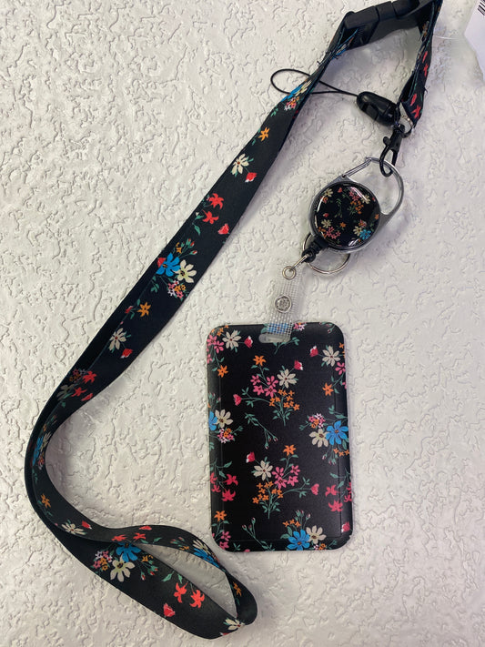 ID BADGE HOLDER WITH LANYARD FLOWERS