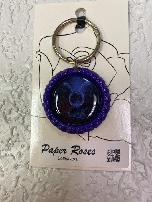 PURPLE TAURUS BOTTLE CAP KEYCHAIN