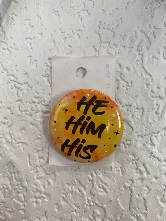 HE HIM HIS ORANGE YELLOW BUTTON