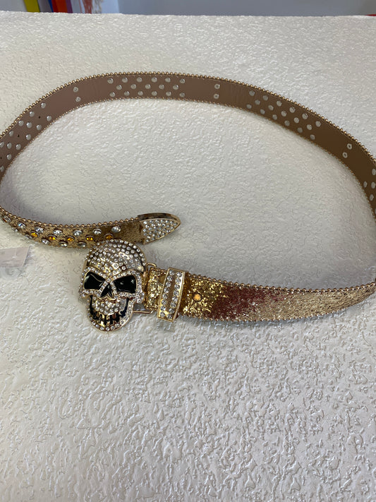PUNK TREND GOLDEN SKULL RHINESTONES BELT