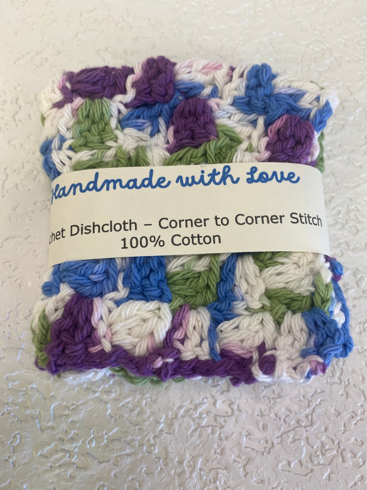 DISH CLOTH C2C PURPLE GREEN BLUE WHITE