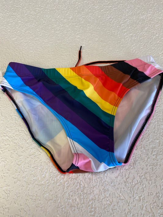 MENS SEXY RAINBOW STRIPED SWIM TRUNKS XXL
