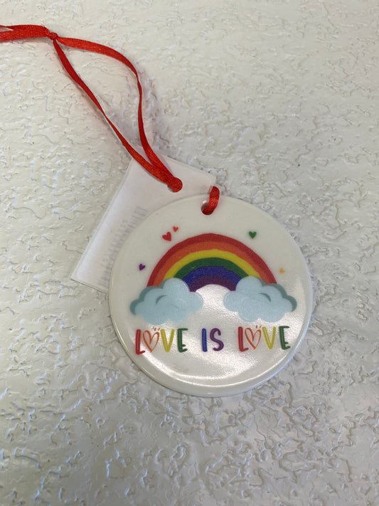 LOVE IS LOVE GLASS ORN