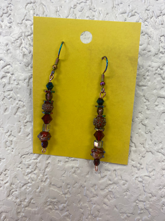 DANGLE BEADS TEAL RED EARRINGS